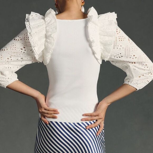 DOLAN Eyelet Ruffle-Sleeve Sweater - Picture 5 of 8